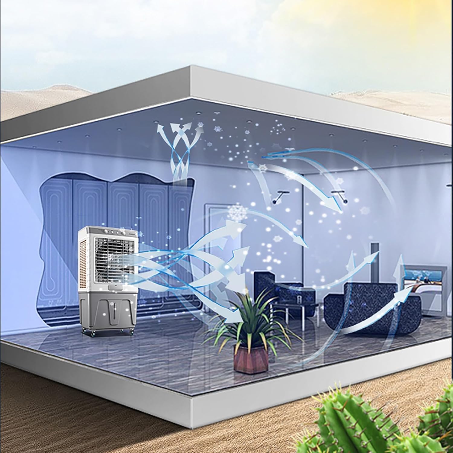 GENERIC Refroidisseur D'évaporation Portable, Ventilateur De Climatiseur à 3 Vitesses Avec Packs De Glace Pour L'intérieur De L'extérieur, Humidificateur De Grande Capacité Avec Oscillation Large Et Conceptio