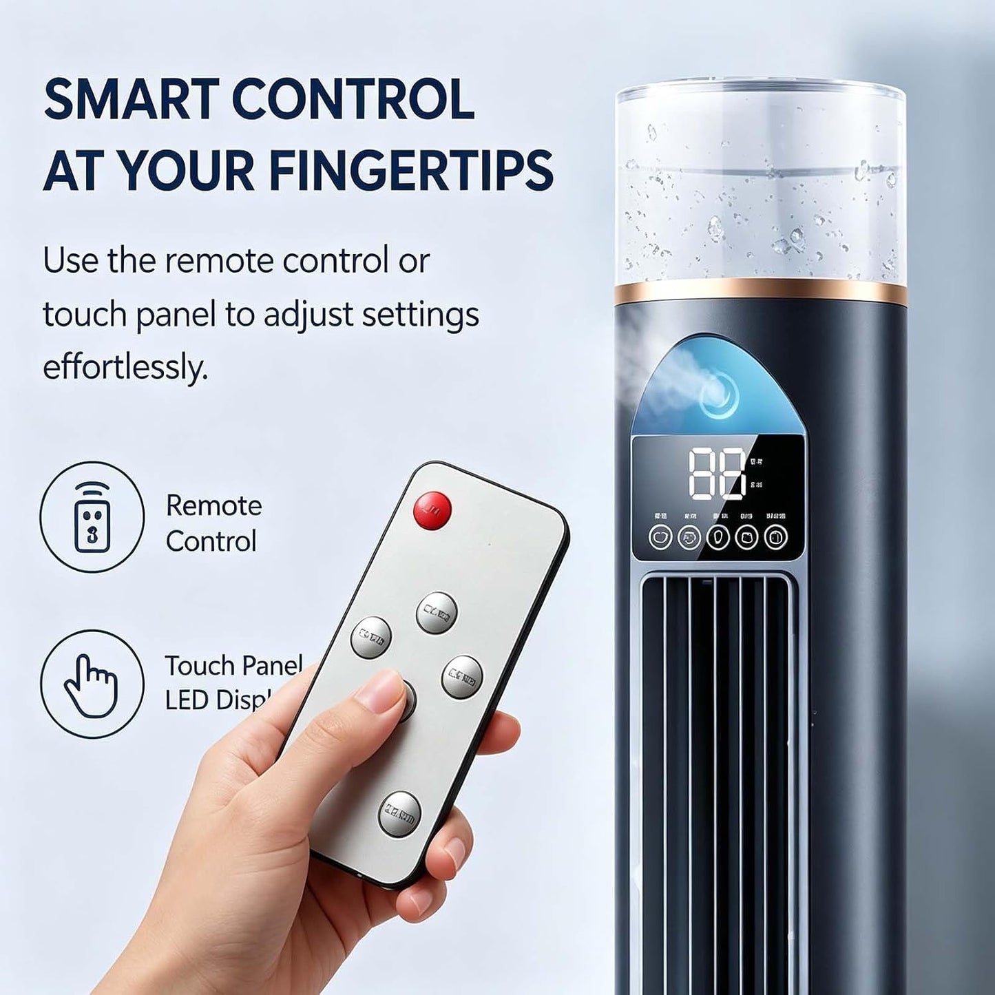 GENERIC Ventilateur Portable à Refroidissement Par Eau, Rafraîchisseur D'air Par évaporation Avec Télécommande Et Réservoir D'eau De 230 Ml, Silencieux, 6 Vitesses Et Minuterie 6 H, Ventilateur Tour White