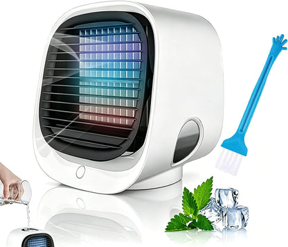  Mini Climatiseur Portable Blanc - Climatiseur Mobile Silencieux Sans Évacuation | 4 En 1 Rafraichisseur D'air & Petit Humidificateur Avec 3 Vitesses, Veilleuse & Rechargeable USB (2PC)