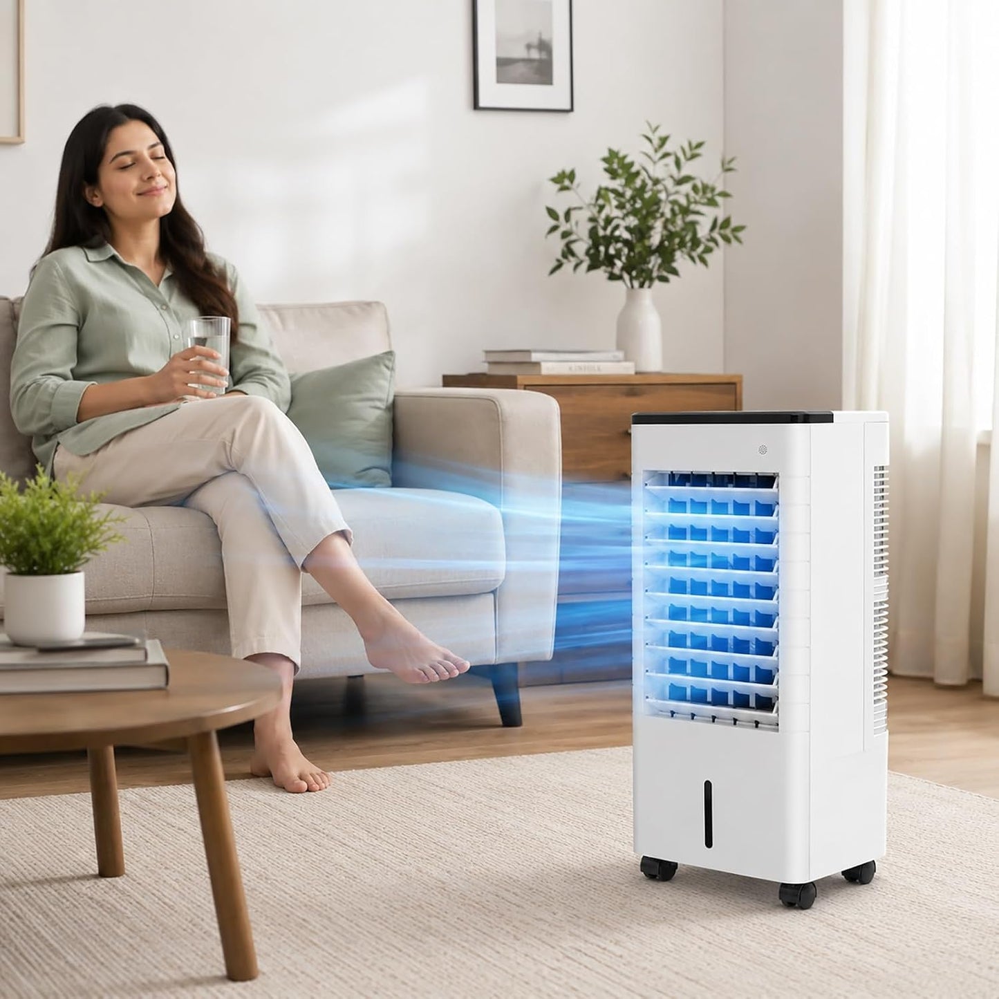  Rafraîchisseur D'Air, Climatiseur évaporatif, Remplissage D'Eau Par Le Haut, Pour Chambre, Salon, Refroidissement Intérieur