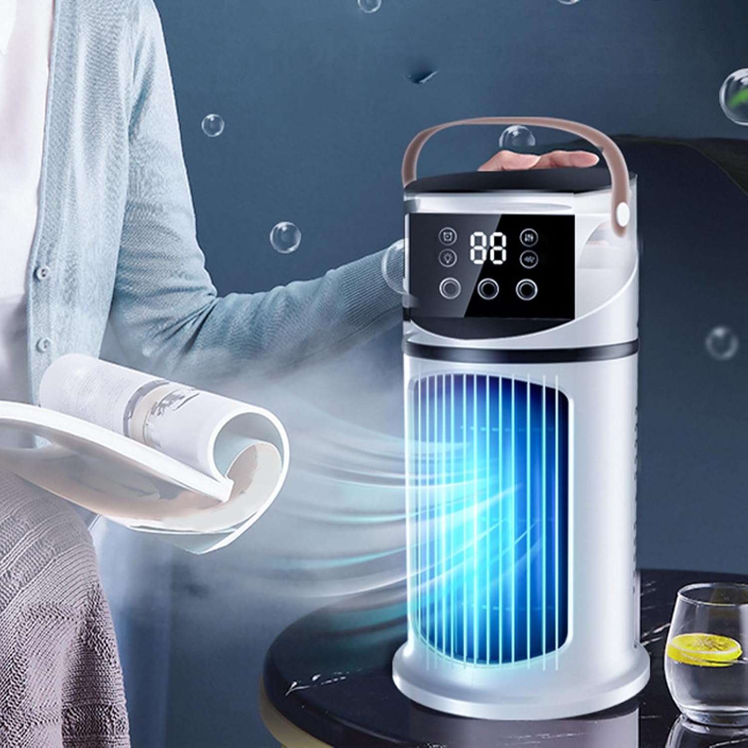 Genérico Climatiseur Portable – Ventilateur De Bureau, Refroidisseur D'air Nébulisé Avec Lumière LED | Dispositif De Climatisation Personnel à 9 Vitesses Pour Utilisation Sur Table De Maison, Chambre à Coucher