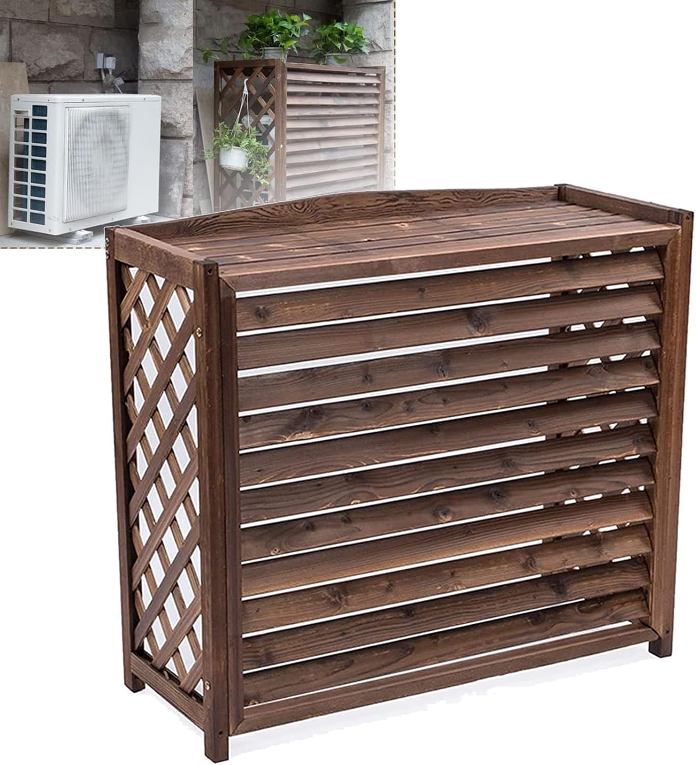  Couverture De Climatiseur À Persiennes Extérieures,Support De Climatiseur En Bois Extérieur,Grille Anti-Corrosion En Bois, Couvercle Extérieur Anti-Corrosion Pour Climatiseur Caché