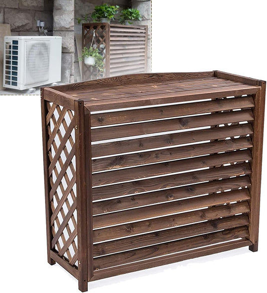  Couverture De Climatiseur À Persiennes Extérieures,Support De Climatiseur En Bois Extérieur,Grille Anti-Corrosion En Bois, Couvercle Extérieur Anti-Corrosion Pour Climatiseur Caché