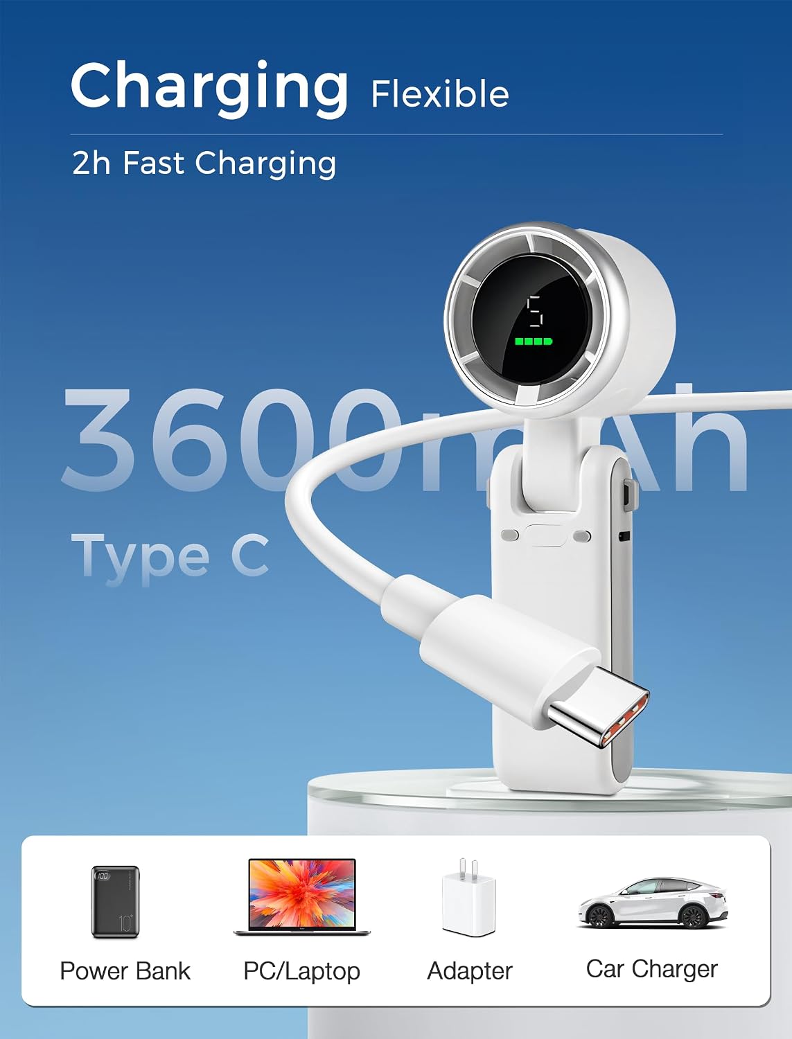  MERTTURM Mini Ventilateur 3 En 1 Turbo (12 H En Veille), Petit Et Portable, Avec 5 Niveaux De Vent Super Puissants, Moteur Sans Balais, Avec Batterie Rechargeable Pour L'extérieur