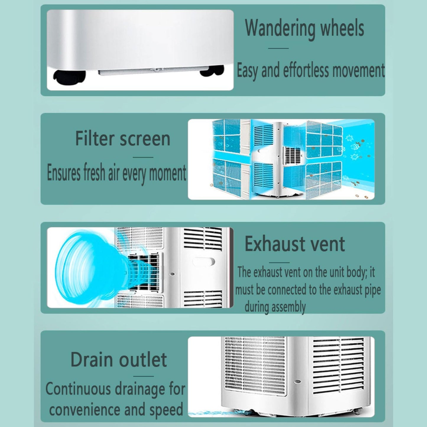  Climatiseur Portable, Unité Intelligente Intelligente AC Avec Déshumidificateur Cool Et Modes De Ventilateur Pour Les Chambres Jusqu'à 350 Sq.ft, Télécommande, Minuterie 24H, Kit D'installation