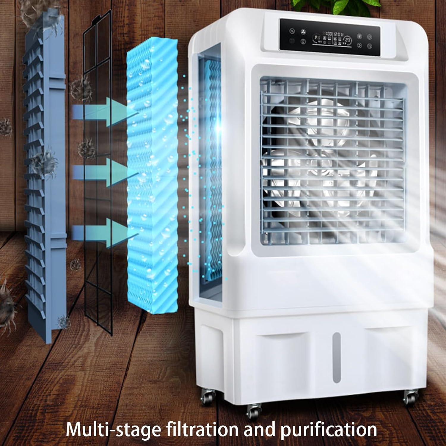  Refroidisseur D'air Par Évaporation Avec 3 Vitesses Et Minuterie De 9 Heures, Climatiseur Portable Pour Chambre, Bureau, Terrasse, Garage