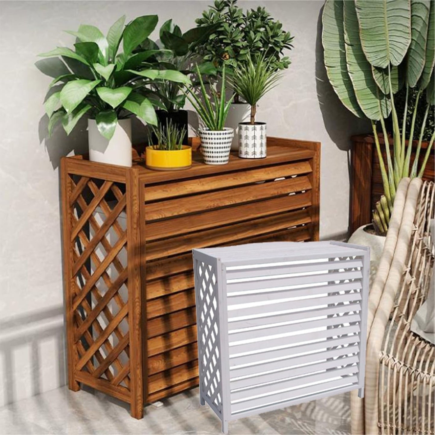 GENERIC Housse De Climatiseur En Bois Massif Et Support De Fleurs élégant Avec Stores En Bois - Marron - 105 X 47 X 80 Cm