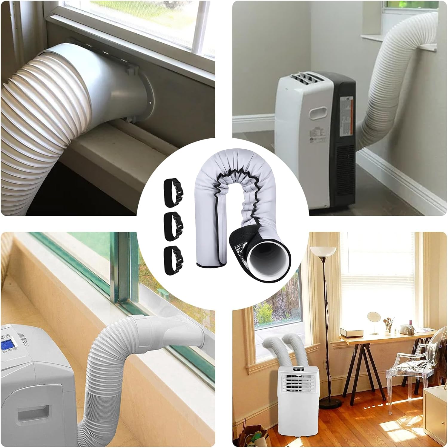  Housse Isolante Pour Climatiseur - Housse De Protection Pour Tuyau D'Évacuation D'Air - Manchon Imperméable Avec 3 Bretelles De Serrage Pour Protection De Conduit D'Évacuation
