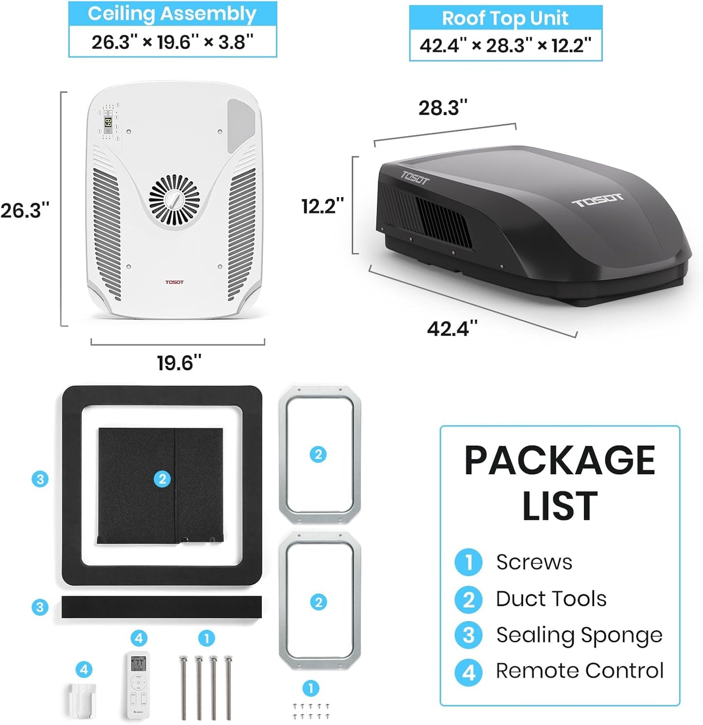  TOSOT GO COOL Climatiseur Pour Véhicule Récréatif 15 000 BTU, Unité De Climatisation De Toit Non Conduit Avec Pompe à Chaleur, EER 8,5 Haute Efficacité, WiFi Et Télécommande, Noir