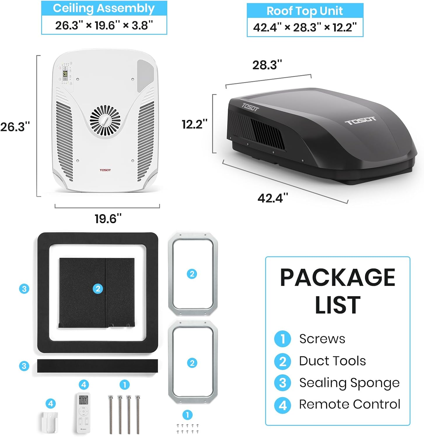  TOSOT GO COOL Climatiseur Pour Véhicule Récréatif 15 000 BTU, Unité De Climatisation De Toit Non Conduit Avec Pompe à Chaleur, EER 8,5 Haute Efficacité, WiFi Et Télécommande, Noir