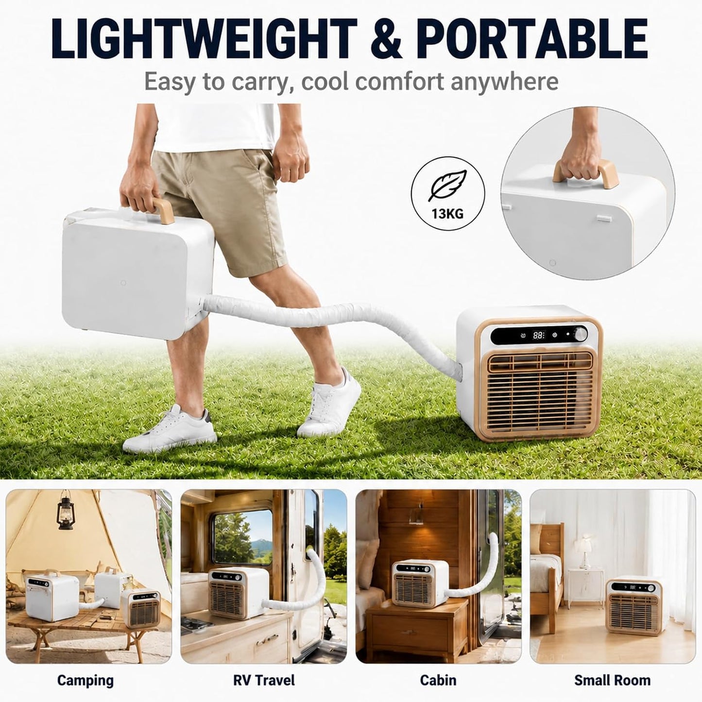  Climatiseur Tente Camping 5000 BTU, Climatiseur Split 1.5m | Structure Mobile Silencieuse, Mini AC De Table Pour Chambre Bureau, Choix De Tuyau 1m/1.5m/2m Sans Eau 12H