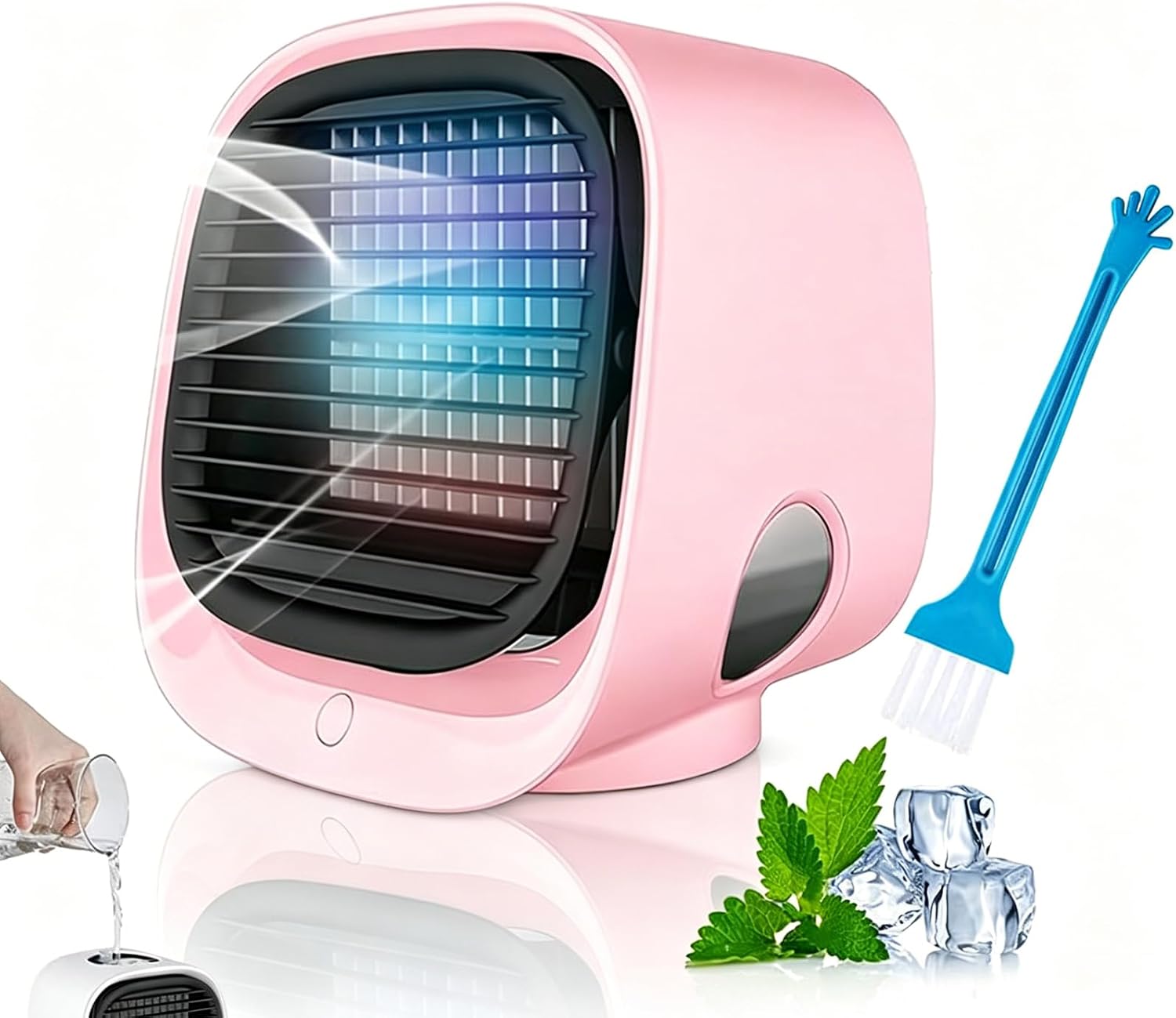  Mini Climatiseur Portable Blanc - Climatiseur Mobile Silencieux Sans Évacuation | 4 En 1 Rafraichisseur D'air & Petit Humidificateur Avec 3 Vitesses, Veilleuse & Rechargeable USB (2PC)