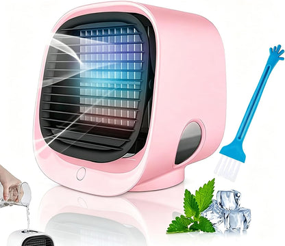  Mini Climatiseur Portable Blanc - Climatiseur Mobile Silencieux Sans Évacuation | 4 En 1 Rafraichisseur D'air & Petit Humidificateur Avec 3 Vitesses, Veilleuse & Rechargeable USB (2PC)