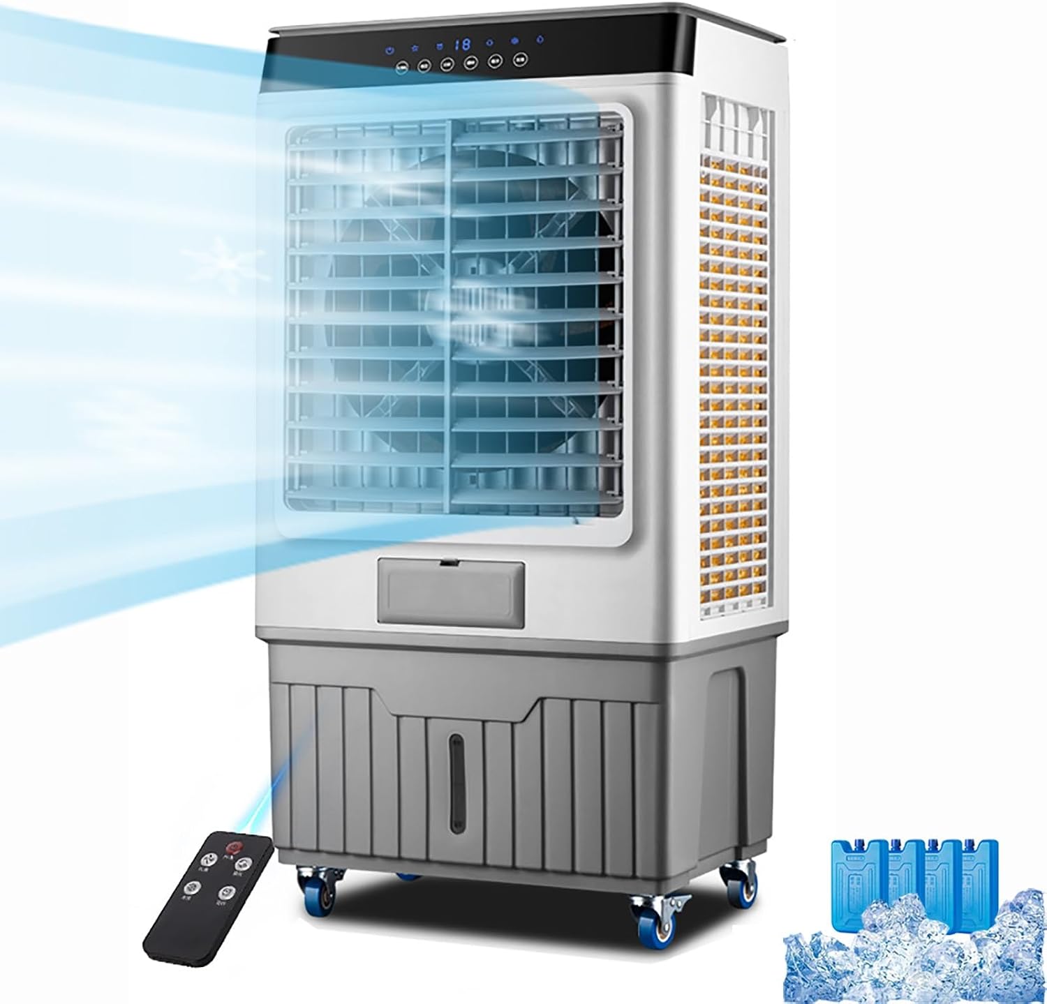 GENERIC Ventilateur De Refroidisseur D'évaporation Portable Avec 120 Oscillation, 3 Vitesses, Grand Réservoir D'eau, Roues Pour Une Mobilité Facile.Idéal Pour Les Bureaux, Les Patios Et Les Espaces Extérieurs