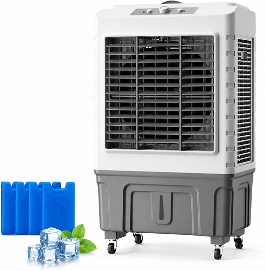  Refroidisseur D’air Évaporatif Portable 55L, Swamp Cooler Avec 3 Vitesses De Refroidissement, Oscillation 120°, 8 Packs De Glace, Climatiseur Pour Chambre Bureau Garage
