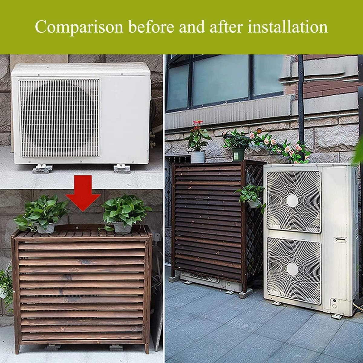  Housse De Protection Pour Climatiseur Pompe à Chaleur, Support De Fleurs D'extérieur En Bois, écran De Confidentialité En Bois Massif Pour Climatiseur, Protection De Balcon Dissimulée