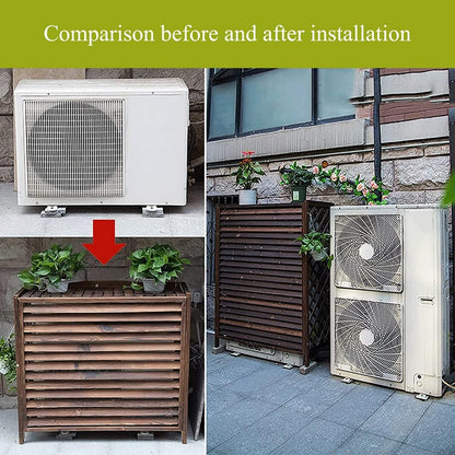  Housse De Protection Pour Climatiseur Pompe à Chaleur, Support De Fleurs D'extérieur En Bois, écran De Confidentialité En Bois Massif Pour Climatiseur, Protection De Balcon Dissimulée
