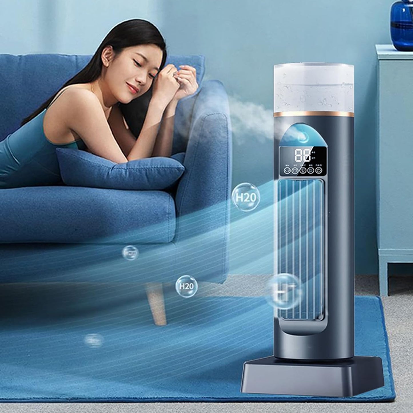 GENERIC Tower Climatiseur AC – Ventilateur De Refroidissement D'air Tour Pour Chambre à Coucher, Refroidisseur Oscillant Silencieux, 6 Vitesses, Avec Télécommande Et Réservoir D'eau, Minuterie De 6 H Pour La