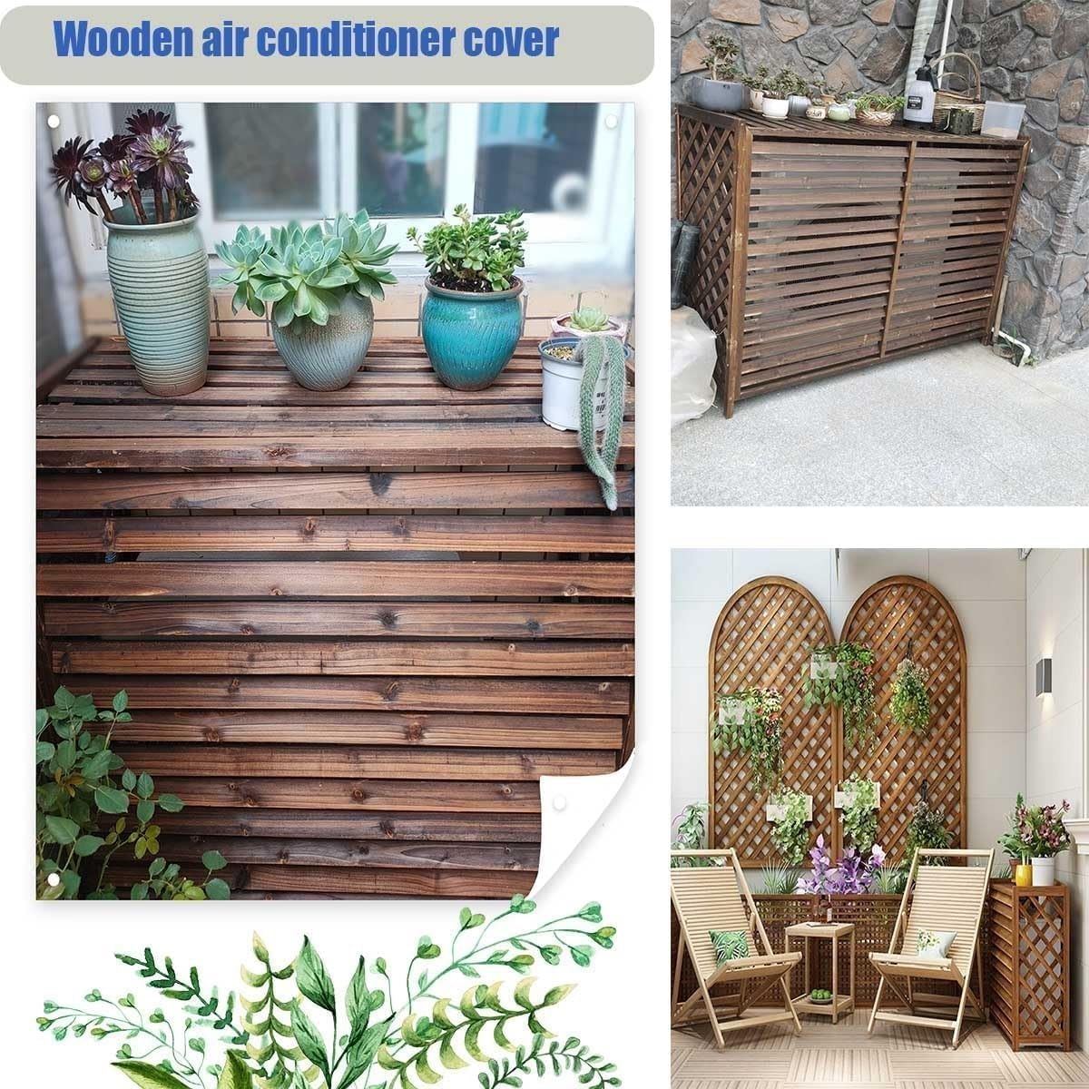 GENERIC Housse De Climatiseur En Bois Massif Et Support De Fleurs élégant Avec Stores En Bois - Marron - 105 X 47 X 80 Cm