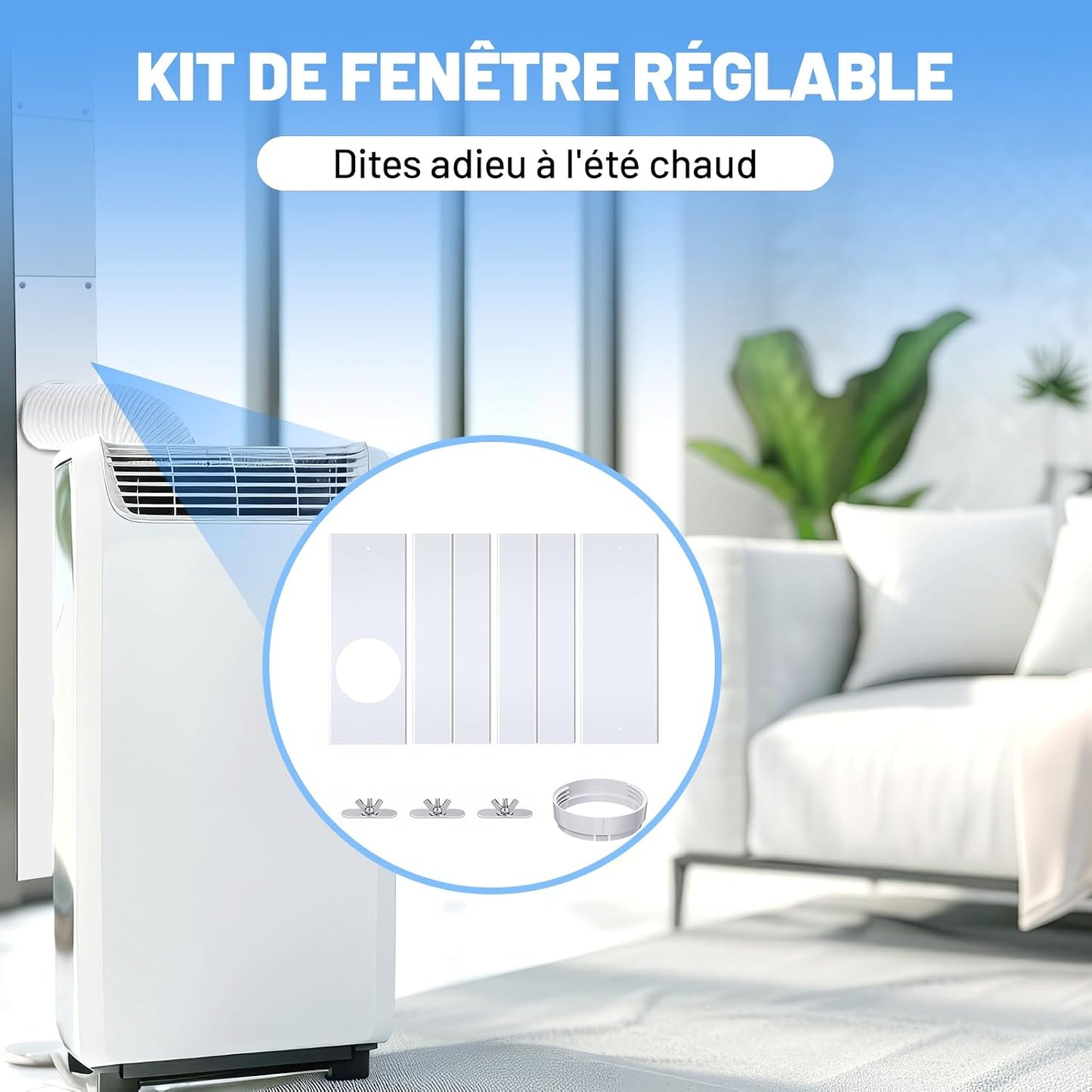  MagiDeal Kit De Fenêtre Portable Pour Climatiseur Avec Raccord Rond, Joint De Fenêtre De Climatiseur, Déflecteurs De Climatisation Mobiles Réglables Universel, Kit De Ventilation Télescopique