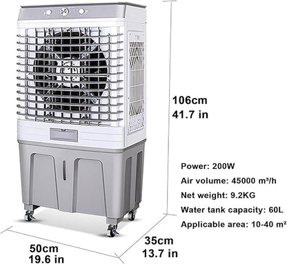  Climatiseur Portable, Rafraîchisseur D'air Par évaporation à 3 Vitesses, Réservoir D'eau De 80 L, Diffusion D'air Grand Angle De 120°, Portée De Refroidissement De 20 M,