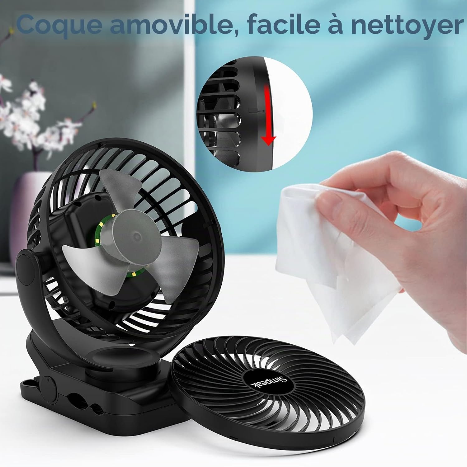  Simpeak 8000 MAh Ventilateur USB Avec Télécommande Mini Ventilateur Portable De Camping Ventilateur De Table Pince Avec 3 Vitesses| 3 Modes De Lumière LED| Rotation à 720°