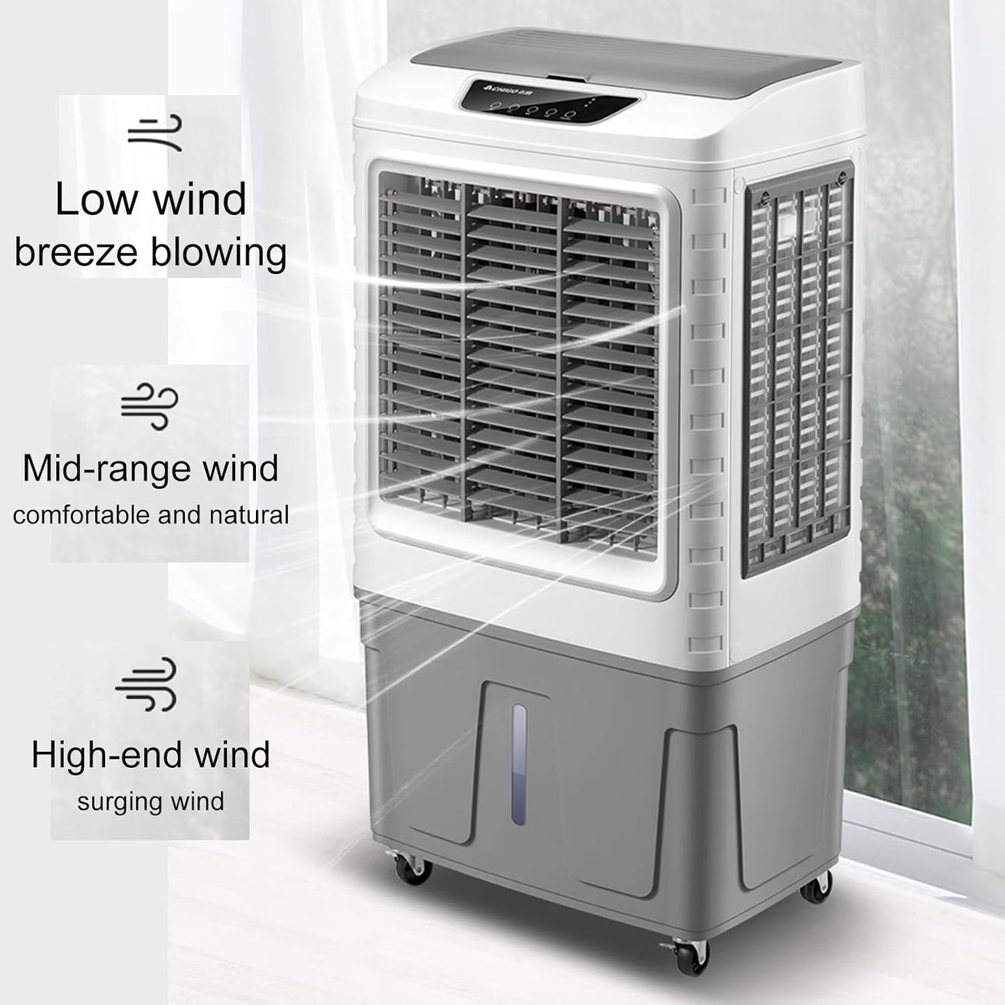 GENERIC Ventilateur De Refroidissement Par évaporation, Climatiseur Mobile 200 W à 3 Vitesses, Réservoir D'eau De 55 L Et 4 Compartiments à Glace, Idéal Pour La Maison, Le Bureau Ou Une Ch