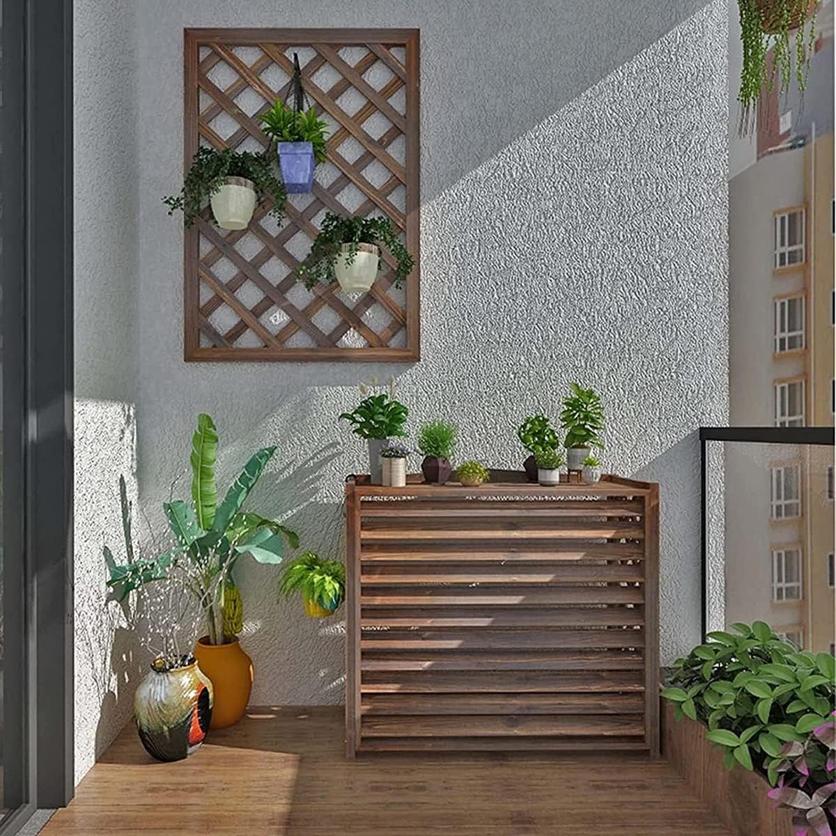  Housse En Bois Pour Climatiseur - Volets Décoratifs Et Grilles De Protection - Clôture Extérieure Pour Climatisation Et Support De Fleurs - Élégant Support AC (taille : 105 X 47 X 80 Cm)