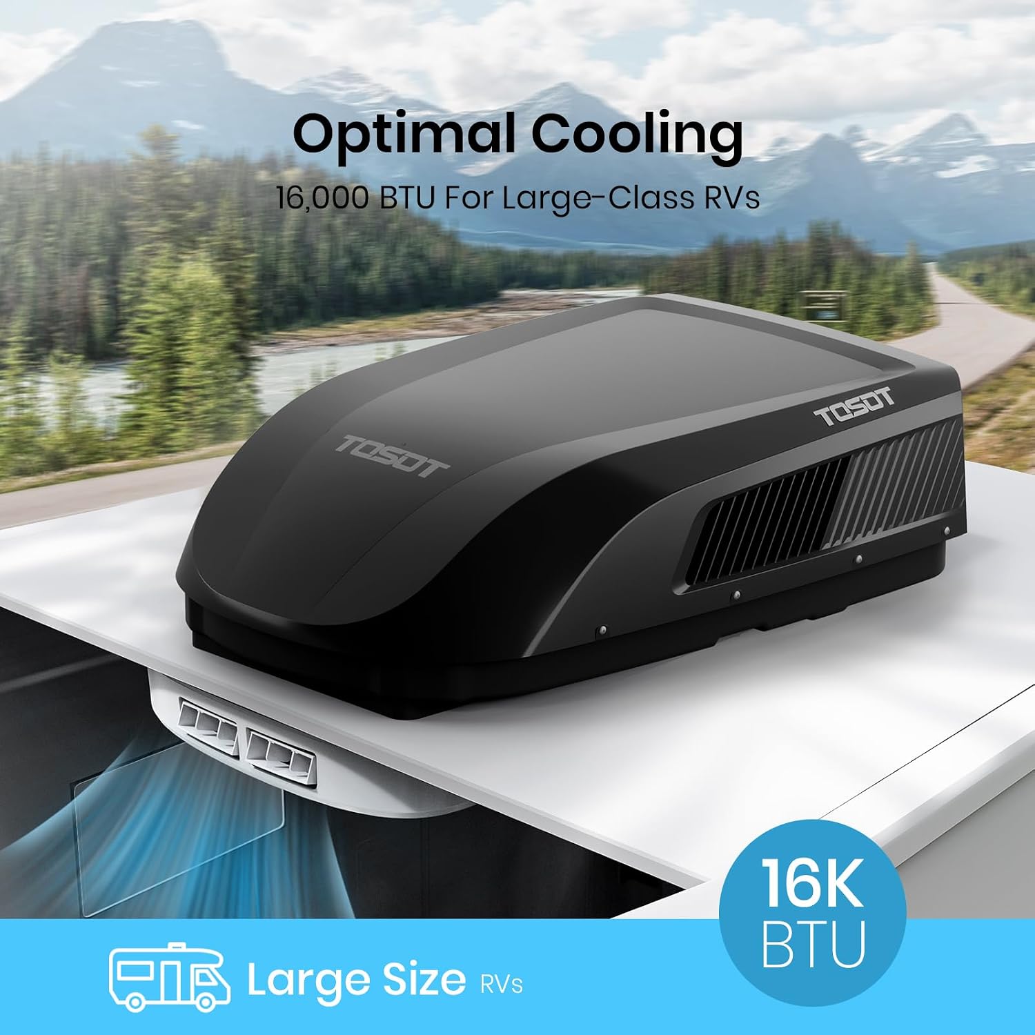  TOSOT GO COOL Climatiseur Pour Véhicule Récréatif 15 000 BTU, Unité De Climatisation De Toit Non Conduit Avec Pompe à Chaleur, EER 8,5 Haute Efficacité, WiFi Et Télécommande, Noir