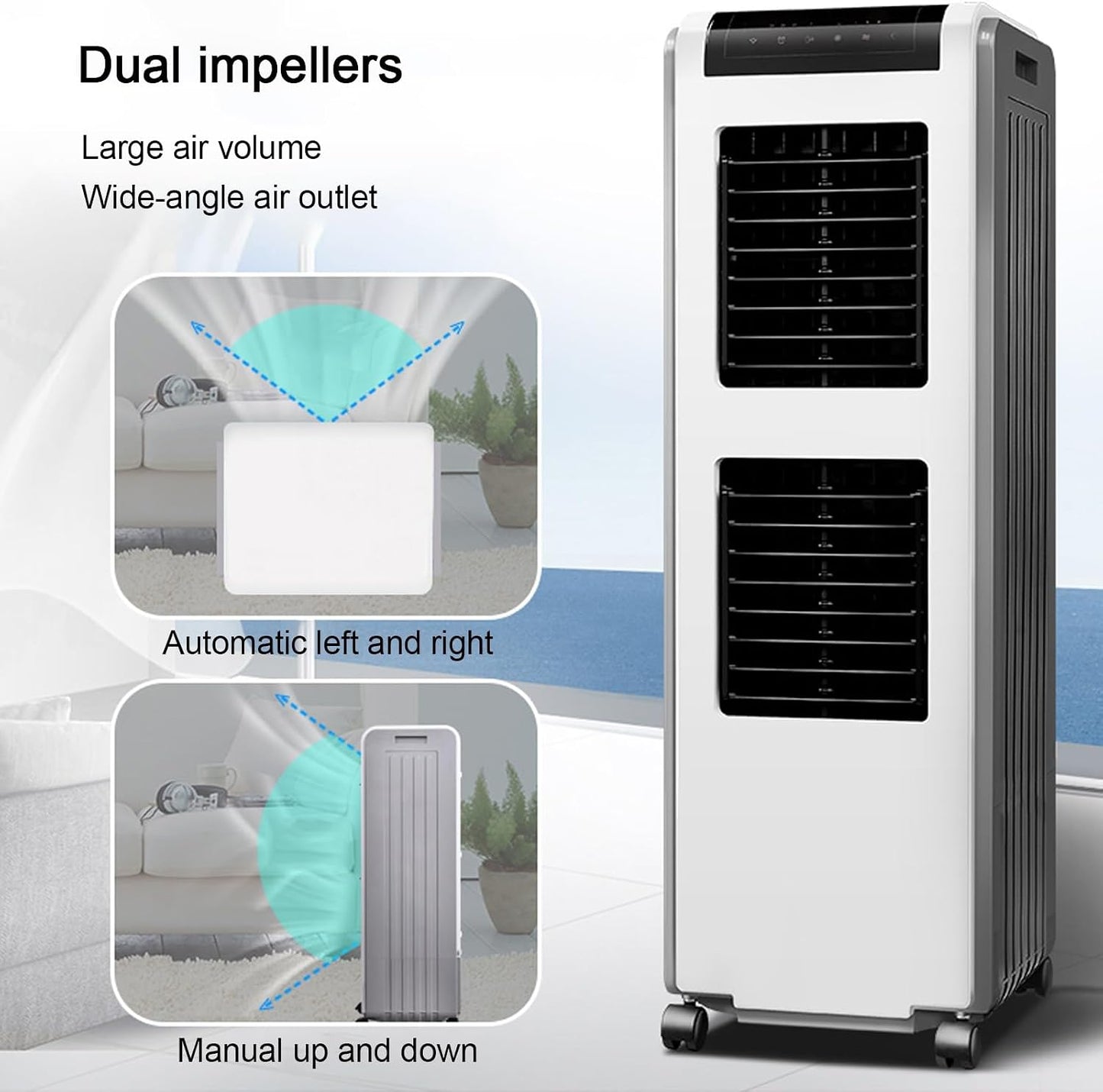 GENERIC Climatiseur Portable Industriel, Refroidisseur D'air Mobile, Réservoir D'eau De 30 L, 4 Roues, Ventilateur De Refroidissement Et Déshumidificateur 3 En 1 Pour La Maison Et Le Bureau, Unité D