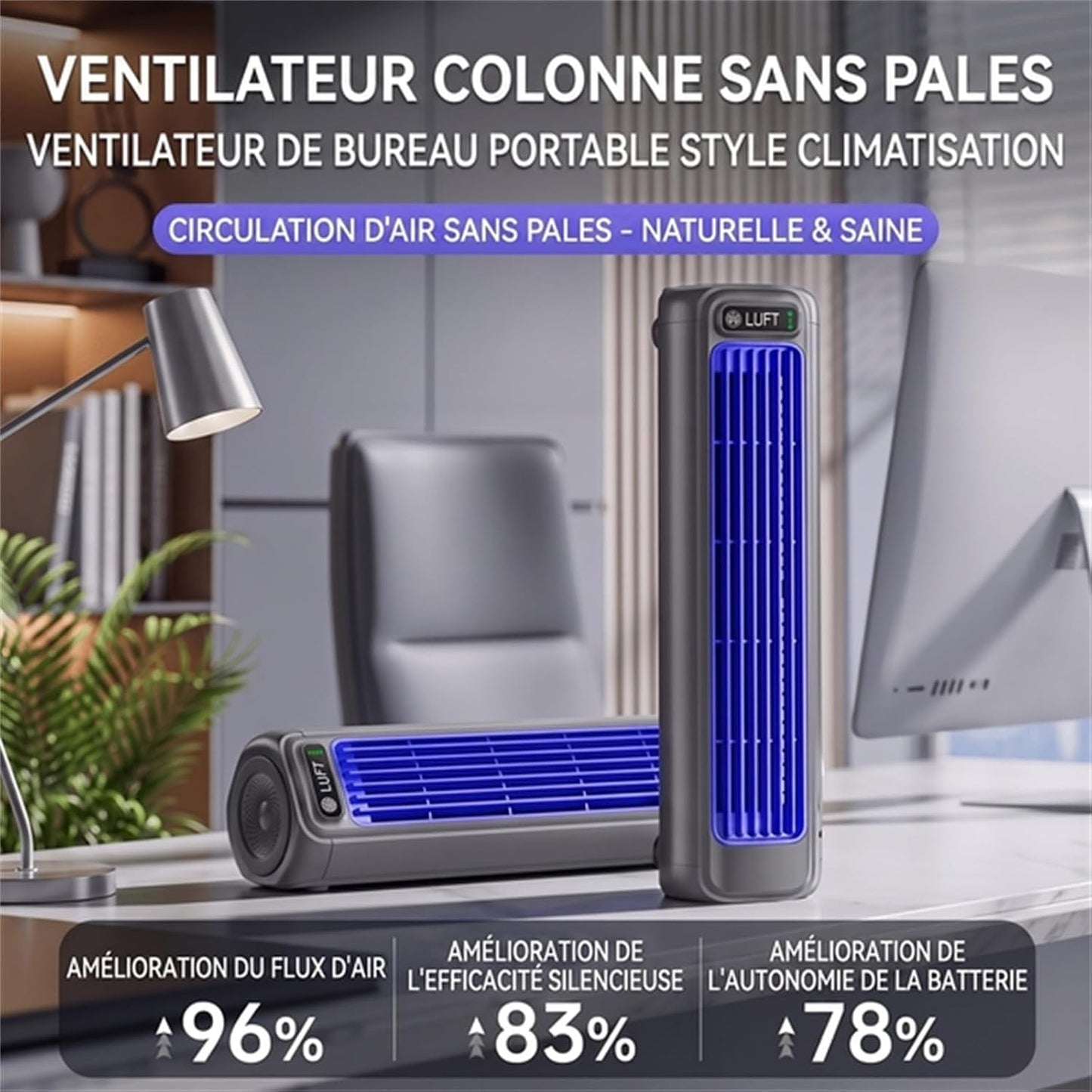  Climatiseur Sans Évacuation Rechargeable Sans Fil Silencieux | Format Compact Avec Batterie Intégrée Pour Un Usage Flexible, Idéal Sur Une Table De Nuit Ou Un Bureau
