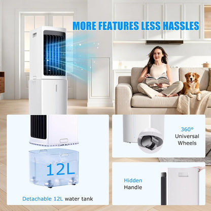  Refroidisseur D'air évaporatif Portable 40 L Avec Télécommande, Climatiseur Mobile Avec Minuterie 7,5 H, 3 Modes Et 3 Vitesses, Ventilateur Climatiseur Roulant Pour La Maison, Le Bureau Ou La Chambre,