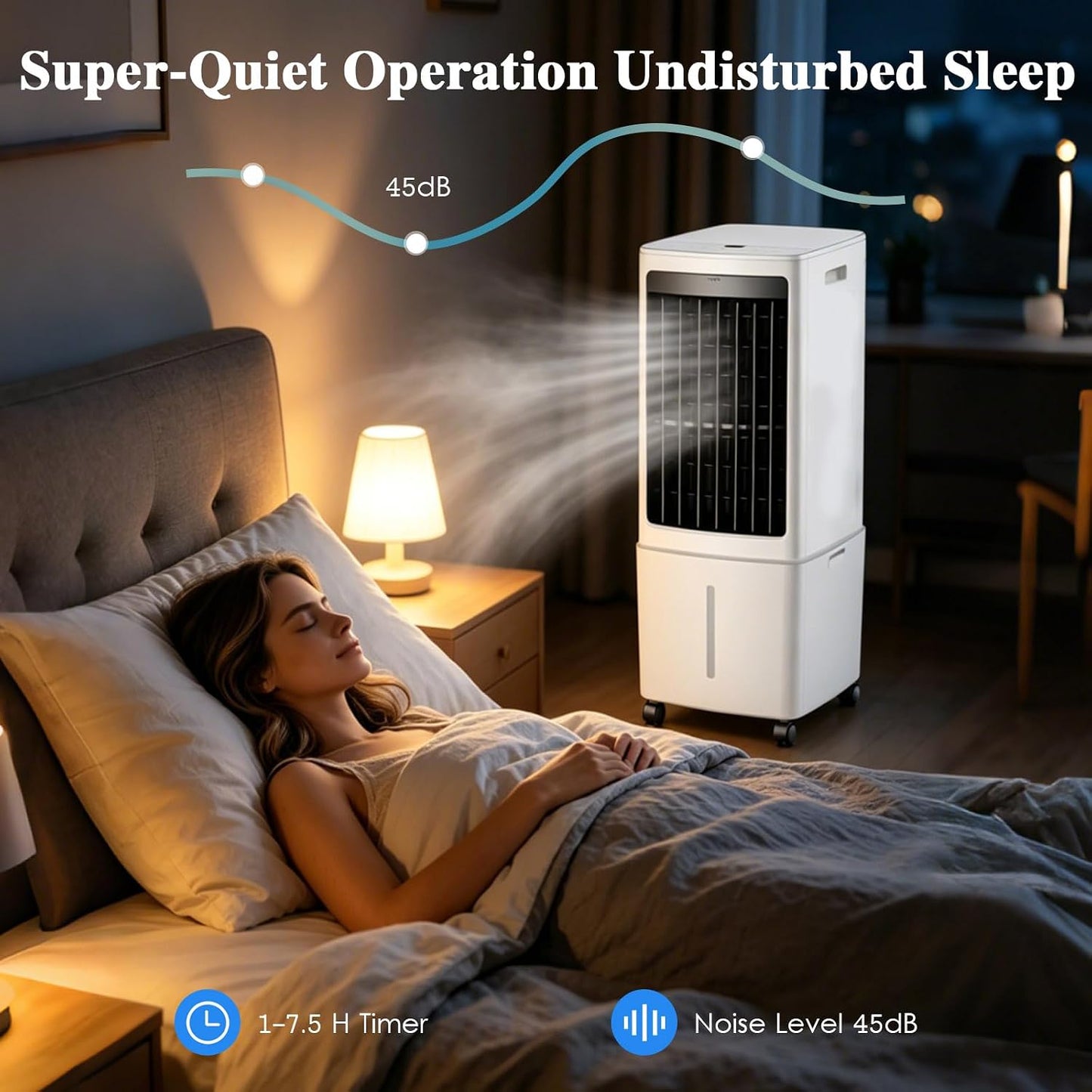  Rafraîchisseur D'Air 12L 4-en-1 Climatiseur Mobile, Humidificateur Purificateur Avec Télécommande Et 2 Packs De Glace, Écran Tactile