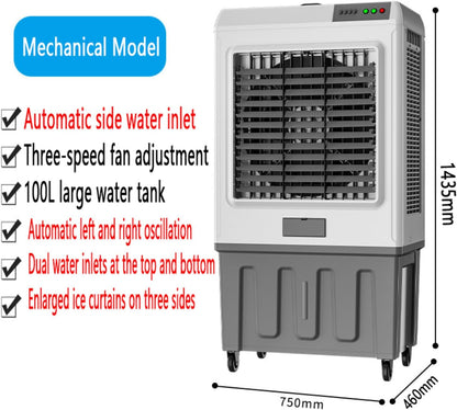 GENERIC Climatiseur Portable De Refroidisseur D'air évaporatif Avec 3 Vitesses 90°Oscillation 2 Ice Packs 100L Refroidisseur De Réservoir D'eau Portable Climatiseur Énergie-Sauvé Échange Ventilateur De Refroi