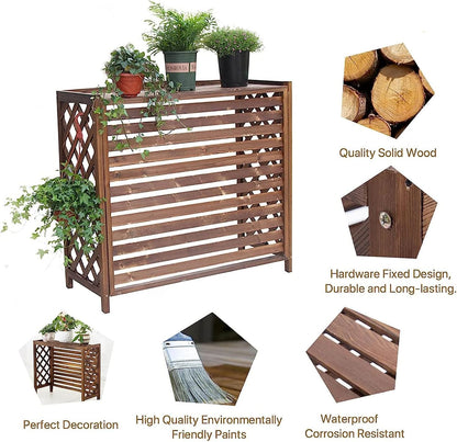  Couverture De Climatiseur À Persiennes Extérieures,Support De Climatiseur En Bois Extérieur,Grille Anti-Corrosion En Bois, Couvercle Extérieur Anti-Corrosion Pour Climatiseur Caché
