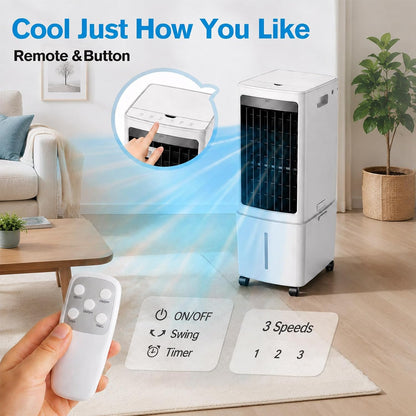 GENERIC Refroidisseur D'évaporation Portable 12L Avec Télécommande Et Minuterie, Ventilateur De Climatiseur Basse énergie Avec Roues, Brime Silencieux Pour La Chambre De Bureau à Domicile