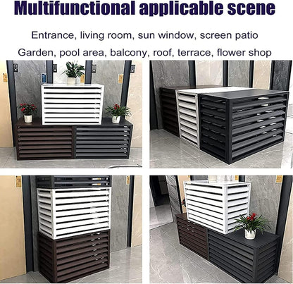 GENERIC Housse De Protection Pour Climatiseur Extérieur – Clôture En Aluminium Robuste Avec Persiennes Pour Balcon, Jardin, Protection De L'intimité, Gris, 4 Côtés, 100 X 70 X 50 Cm