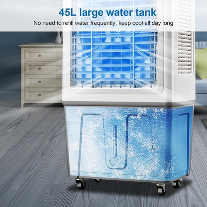  Refroidisseur D'air Portable Par évaporation De 116 Cm, Avec Remplissage Automatique Continu, Réservoir D'eau De 47,5 Litres, Oscillation à 120 °, 2 Blocs Réfrigérants, Ventilateur Pour Extérieur, I