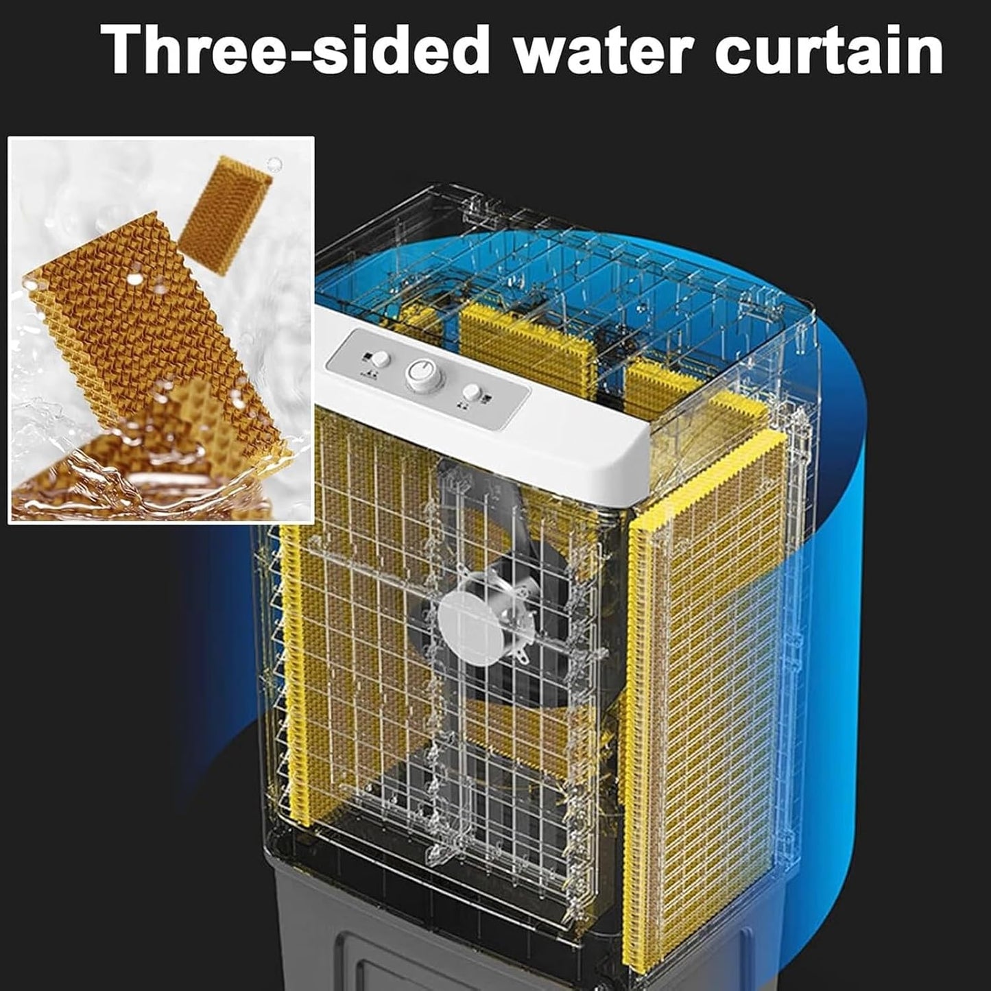  Rafraîchisseur D'air Évaporatif Commercial, 150 W Portable Avec Grand Réservoir D'eau De 55 L, Oscillation à 120°, 3 Vitesses De Ventilation, Pour Intérieur Et Extérieur(150W)