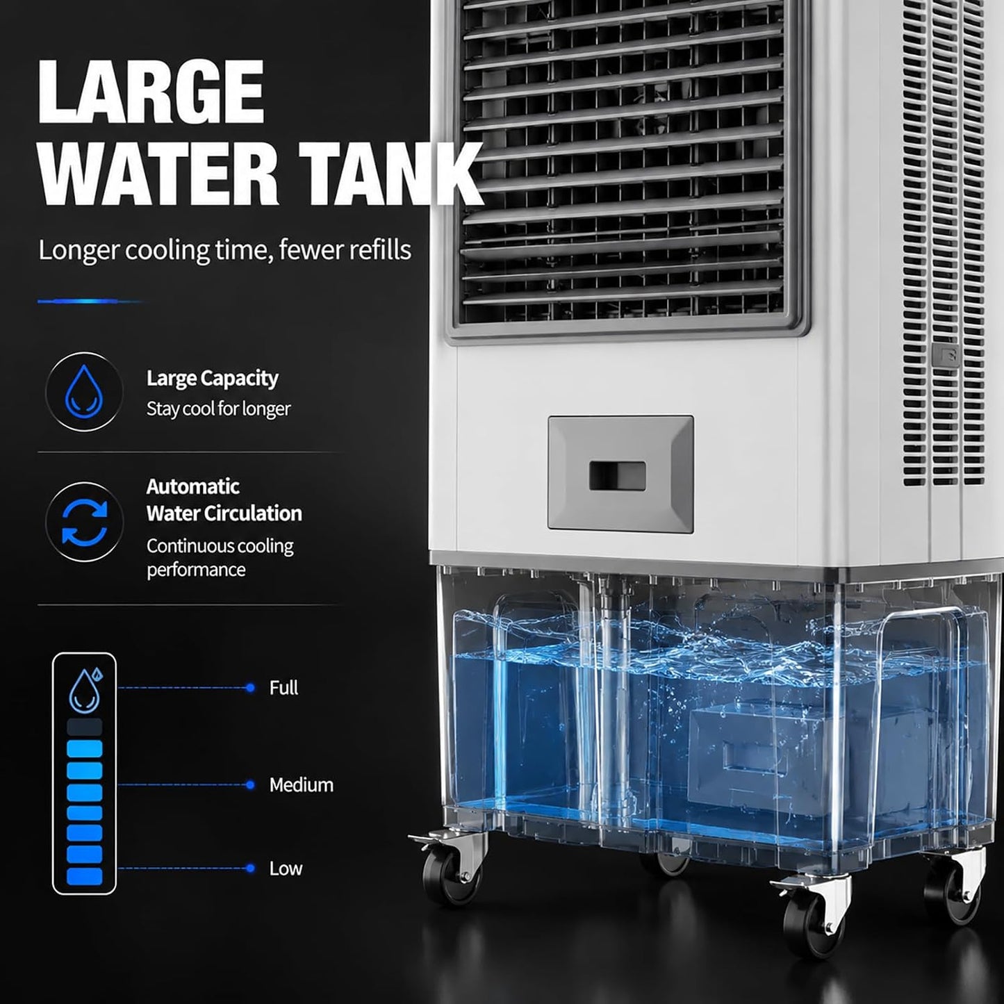 GENERIC Refroidisseur D'air Par évaporation Industriel, Ventilateur De Refroidissement à Eau Portable Avec Coussinets De Refroidissement à 3 Côtés, 3 Vitesses, Grand Réservoir D'eau Et Roues Pour Entrepôt