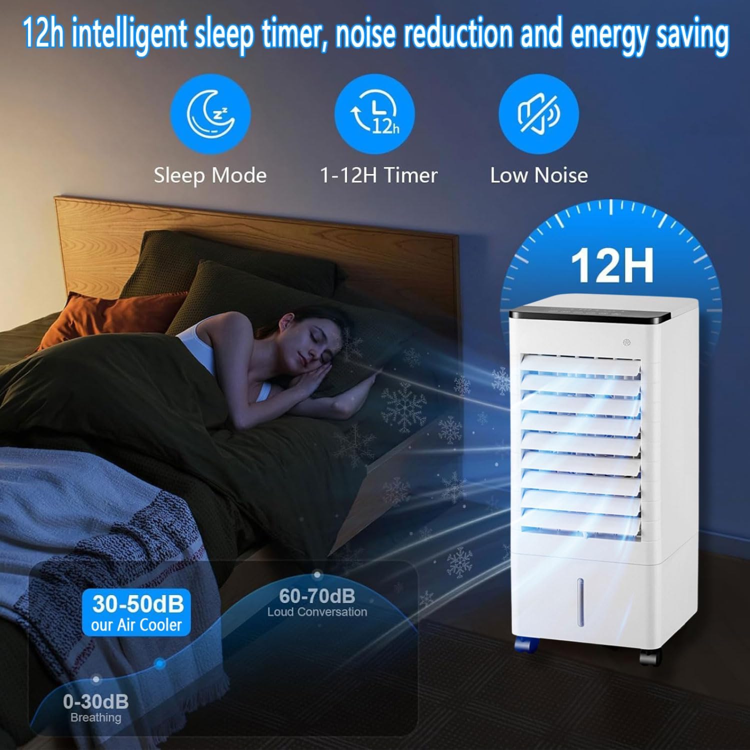 GENERIC Refroidisseur D'air évaporatif Réfrigérant à Air Portable Avec Réservoir 9LWater Et 4 Boîte à Glace 90°Vent De Refroidissement Par Oscillation Avec 3 Vitesses Portable AC Pour Chambre à Coucher Home B