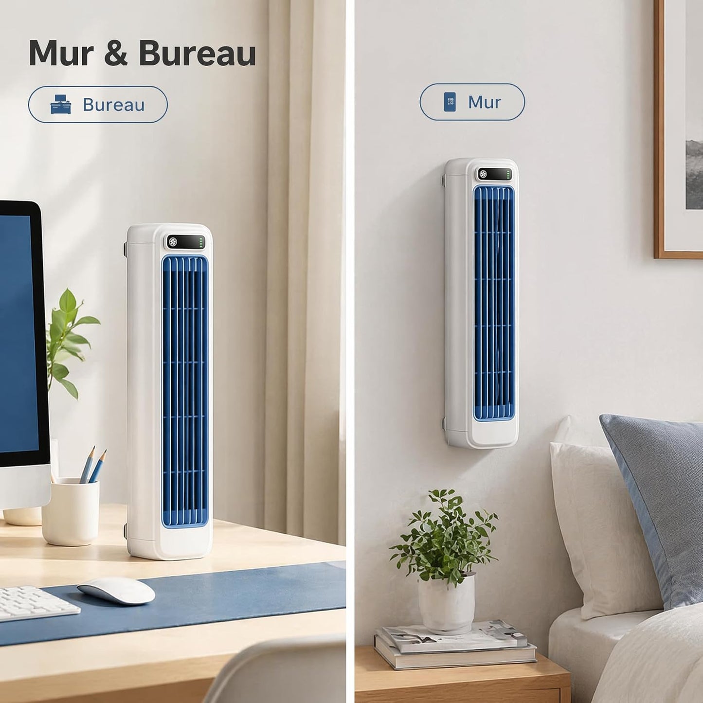 GENERIC Climatiseur Mobile Silencieux Sans Évacuation, Ventilateur Rafraîchisseur D'Air à Évaporation 3 Vitesses Mode Freeze, Sans Pales USB-C Sans Fil Portable Pour Chambre Bureau Maison