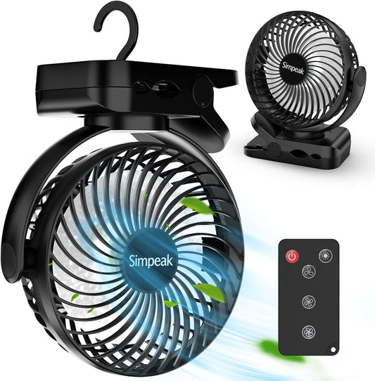  Simpeak 8000 MAh Ventilateur USB Avec Télécommande Mini Ventilateur Portable De Camping Ventilateur De Table Pince Avec 3 Vitesses| 3 Modes De Lumière LED| Rotation à 720°