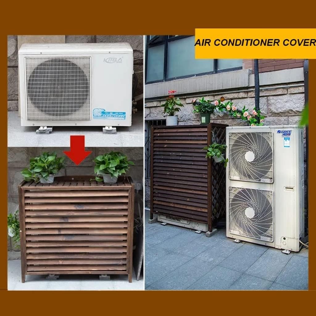 GENERIC Housse En Bois Marron Pour Climatiseur Avec Persiennes - Conteneur à Condensateur Caché Pour L'extérieur - Facile à Installer - Résistant Aux Intempéries