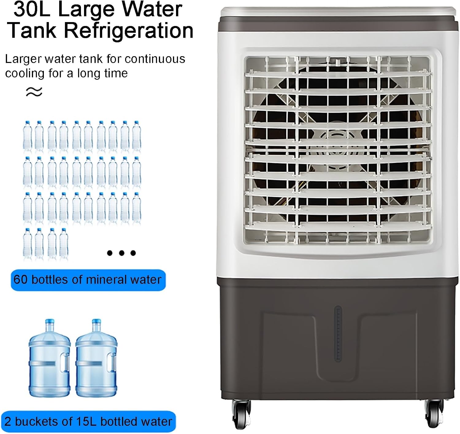  Refroidisseur D'air Portable 30 L Avec 3 Modes De Fonctionnement Et 3 Vitesses De Ventilation, Rafraîchisseur D'air évaporatif 3 En 1, Léger Et Silencieux, Idéal Pour La Maison, Le Bureau Et L'extér