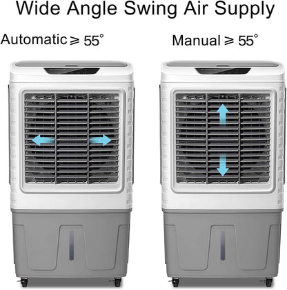 GENERIC Ventilateur De Refroidisseur D'évaporation Portable Avec 120 Oscillation, 3 Vitesses, Grand Réservoir D'eau, Roues Pour Une Mobilité Facile.Idéal Pour Les Bureaux, Les Patios Et Les Espaces Extérieurs