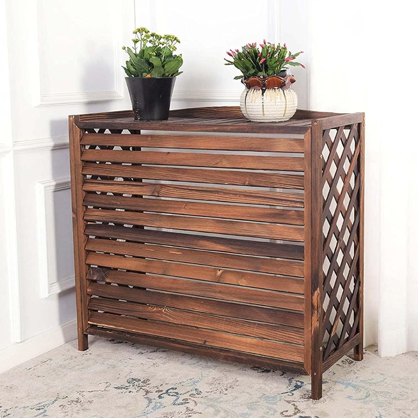  Cadre De Protection Pour Climatiseur à Volet En Bois Massif, Housse De Protection Pour Unité De Condensation, écran De Confidentialité Extérieur, Support De Fleurs Et Poubelle