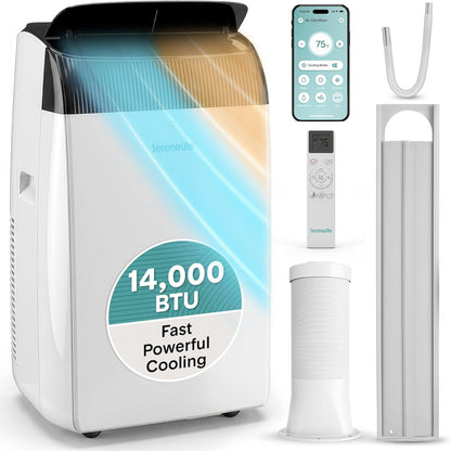  SereneLife Climatiseur Avec Tuyau D'évacuation - Mobile - Wi-Fi 14000 BTU - 3 En 1 - Refroidissement Et Déshumidification - Climatiseur Avec Kit De Fenêtre - Affichage LED - Mode Silencieux Et Veille