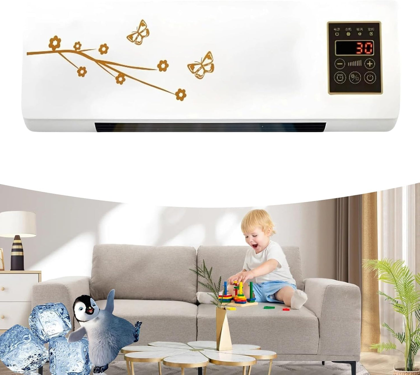 GENERIC Climatiseur, Unité De Refroidissement Et De Chauffage Portable à Fixation Murale, Pas D'installation Avec Télécommande, Idéal Pour Un Usage Domestique