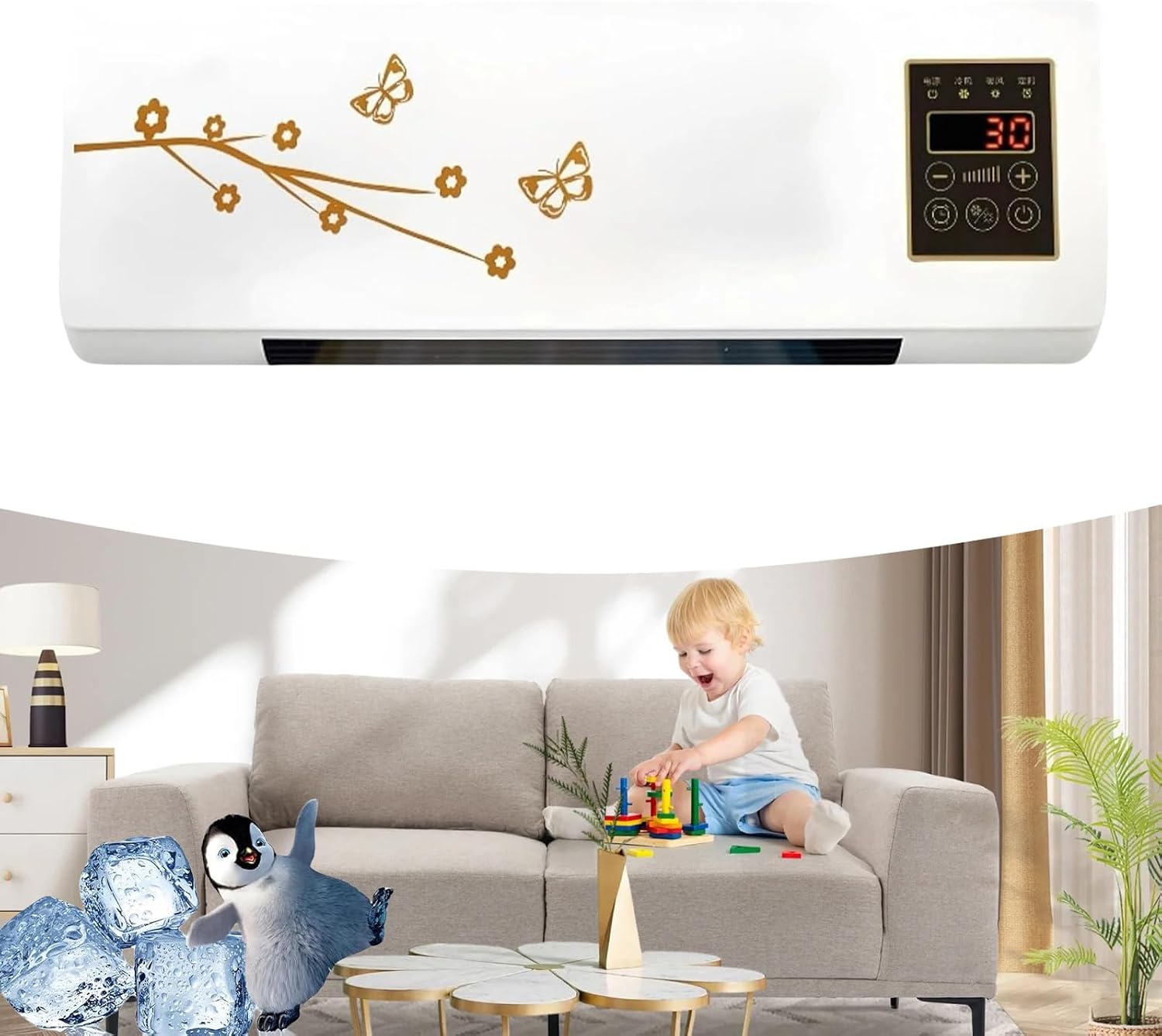 GENERIC Climatiseur, Unité De Refroidissement Et De Chauffage Portable à Fixation Murale, Pas D'installation Avec Télécommande, Idéal Pour Un Usage Domestique